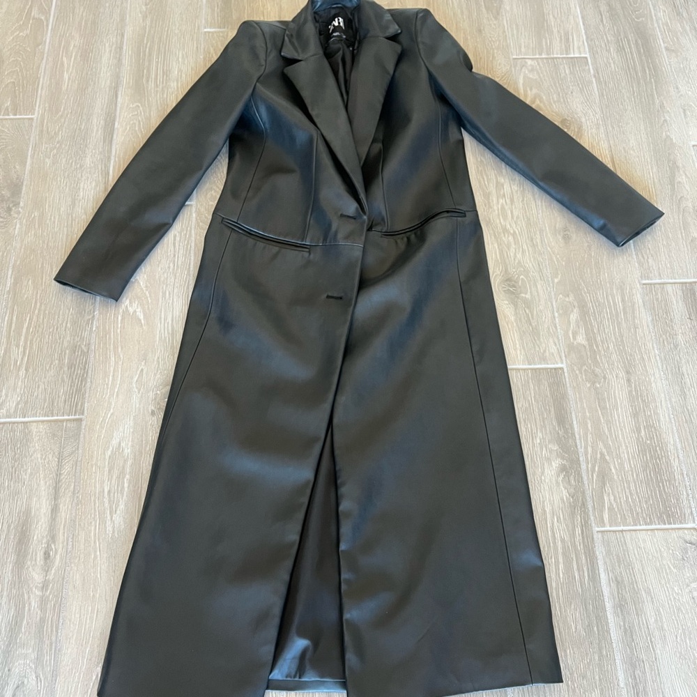 Zara Black Leather Long Coat
